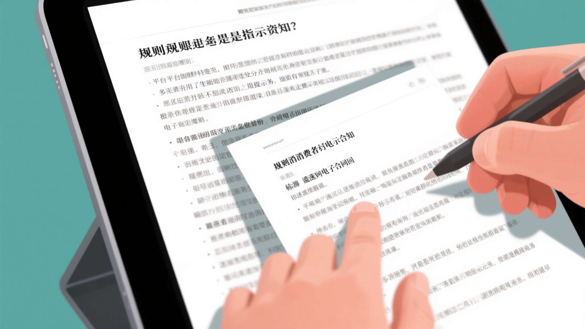 条款是否显著告知？ 很多消费者在签署电子合同时，往往快速滑过密密麻麻的条款，平台